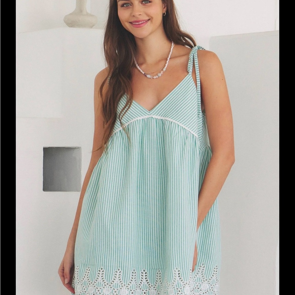 Mustard Seed Mint Green Striped Tie-Shoulder Mini Dress